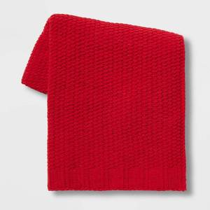 lot 2238 image: Solid Chenille Knit Throw Blanket Red - Threshold