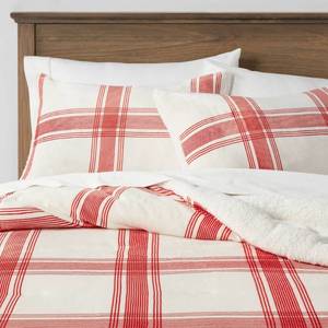 lot 2273 image: King Sherpa & Plush Reversible Plaid Comforter & Sham Set RedCream - Threshold