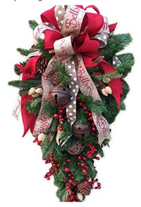 lot 4960 image: FunPa Christmas Swag Bell Fruit Ribbon Bowknot Door Swag Teardrop Swag Door Ornament Wall Decoration
