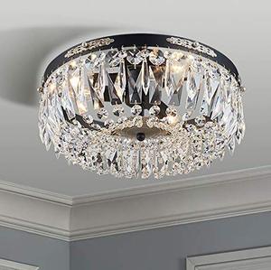 lot 6587 image: Bestier Modern French Empire Black Crystal Semi Flushmount Chandelier LED Ceiling Light Fixture
