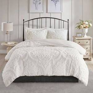 lot 6611 image: Madison Park Viola Tufted Cotton Chenille Damask Duvet Cover Set, KingCalifornia King