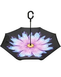 lot 6626 image: BAGAIL Double Layer Inverted Umbrella with C-Shaped Handle,Purple Daisy