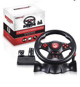 lot 6633 image: Evoretro Super Gaming Steering Wheel with Pedals compatible for Nintendo Switch