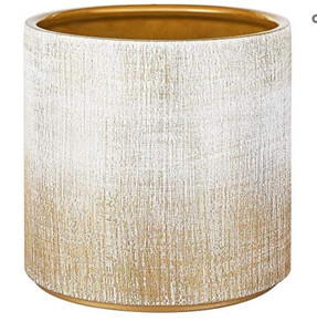 lot 6661 image: Songmics Ceramic Plant Pot, 8-Inch Textured Flower Pot, Brushed White and Gold