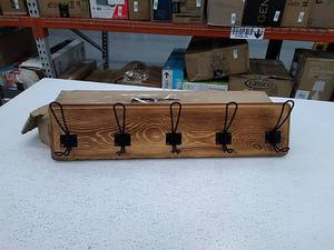 lot 6669 image: Wood and wrought metal coat hanging rack