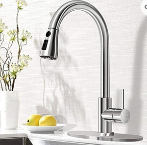 lot 6678 image: NOVIX, Brushed Nickel Commercial Spring Kitchen Sink Faucet