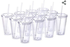 lot 6754 image: Cupture Classic 12 Insulated Double Wall Tumbler Cups,16 oz, Bulk Pack (Clear)