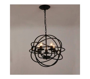 lot 6865 image: Iron Orb Chandelier Lamp Hanging Fixture Globe Cage Ceiling Pendant Light