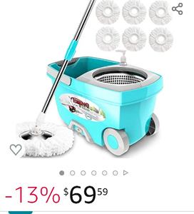 lot 6878 image: Spin Mop Bucket System Stainless Steel Deluxe 360 Spinning Mop Bucket Floor Cleaning System