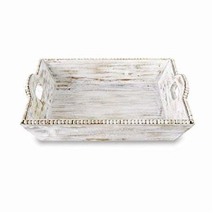 lot 6884 image: Mud Pie White Washed Beaded Serving Tray, One Size