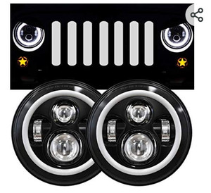 lot 6919 image: 4- 7 Inch LED Halo Headlights with Turn Signal Amber White DRL Compatible with 2007-2017 Jeep Wrangler JK JKU Headlamp Replacement