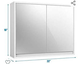 lot 6989 image: Tangkula Bathroom Medicine Cabinet, 2-Tier Wall-Mounted Storage Cabinet with Double Mirror Doors, White&nbsp