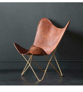 lot 7014 image: Leather Living Room Butterfly Chair Brown, Leather Butterfly Chair