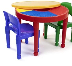 lot 7082 image: LEGO Compatible Plastic 2-in-1 Kids Activity Table and Chairs