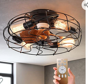 lot 7121 image: Ceiling Fan with Lights Remote Control, 20 inches 6 Speeds EnclosedCaged Ceiling Fan