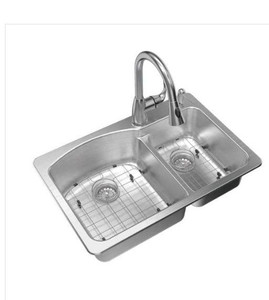 lot 7141 image: Double stainless steel kitchen sink,with accessories