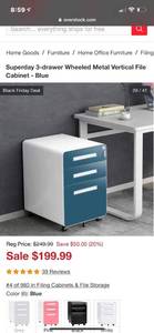 lot 1366 image: Brand new metal 3 drawer cabinet with wheels