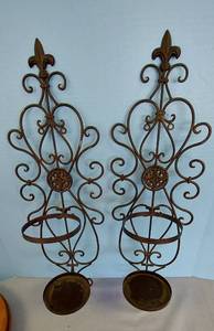 lot 32637 image: Metal Pillar Candle Holders, pair,, Fold to Lay Flat