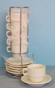 lot 32641 image: Espresso Set of 6 CupSaucers in Holder