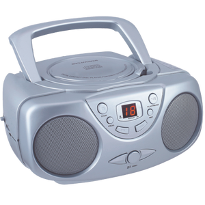 lot 3008 image: Sylvania SRCD243M Portable CD Boombox with AMFM Radio - Silver
