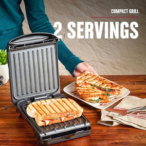 lot 3043 image: 2-Serving Classic Plate Electric Indoor Grill and Panini Press, Black