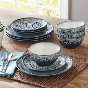 lot 3049 image: Better Homes & Gardens Teal Medallion 12-Piece Dinnerware Set