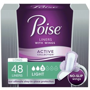 lot 3074 image: Poise Ultra Thin Active Womens Light - Long Postpartum Incontinence Liners with Wings, 48 Count