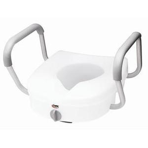 lot 3116 image: Carex EZ Lock Raised Toilet Seat with Handles, Adjustable and Removable Padded Arms, Adds 5 Inches to Toilet