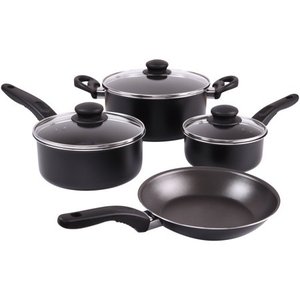 lot 3117 image: Mainstays 7 Piece Nonstick Dishwasher Safe Cookware Set, Black