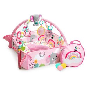 lot 3125 image: Bright Starts 5-in-1 Your Way Ball Play Baby Activity Play Gym & Ball Pit, includes 7 toys, Newborn to Toddler - Rainbow Tropics (Pink)