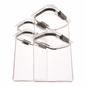 lot 3128 image: Rubbermaid Brilliance Pantry Food Storage Containers, Set of 4 (8 Pieces Total), Clear