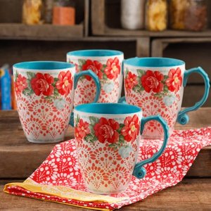 lot 3148 image: The Pioneer Woman Vintage Floral 4-Piece 26-Ounce Latte Mug Set