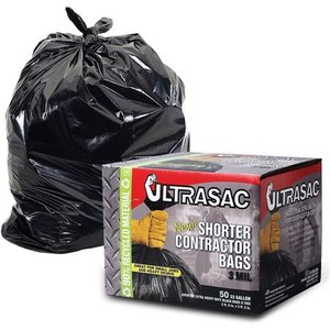 lot 3582 image: Contractor Trash Bags - (50 Packw Ties) - Heavy Duty 3 MIL Thick, 32 x 39, Shorter 33 Gallon Black Version - for Industrial, Commercial, Professional, Construction, Lawn, Leaf, and More
