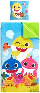 lot 3604 image: Idea Nuova Baby Shark 2 Pack Slumber Pillow Combo with Sleeping Bag and Micromink Dec Pillow