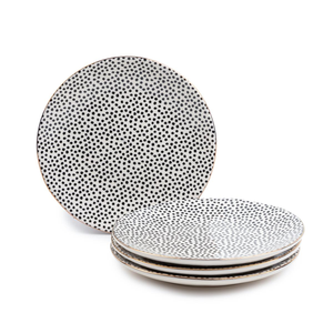 lot 3631 image: Thyme & Table Dinnerware Black & White Dot Stoneware Salad Round Plates, 4 Pack