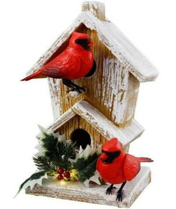 lot 3635 image: Holiday Time Collectibles Animated Singing Birds in Tree House Cardinal