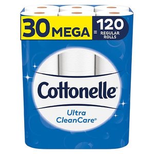 lot 3654 image: Cottonelle Ultra CleanCare Strong Toilet Paper, 30 Mega Rolls