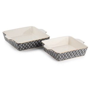 lot 3690 image: Thyme & Table Stoneware Square Baker, Black & White Geo, 2-Piece Set