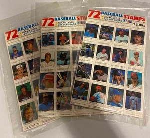 lot 112 image: Three Unopened Packs of 1983 Fleer Baseball Stamps - 72 Stamps per Pack - Tom Seaver, George Brett, & More