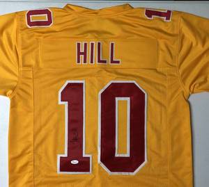 lot 4 image: Signed Tyreek Hill #10 Kansas City Chiefs Yellow Custom Jersey with James Spence WITNESSED Authentication