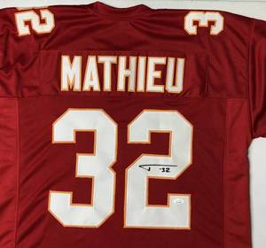 lot 5 image: Signed Tyrann Mathieu #32 Kansas City Chiefs Custom Jersey with James Spence Witnessed Authentication
