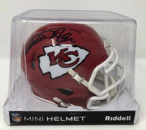 lot 6 image: Signed Christian Okoye Kansas City Chiefs Mini Helmet with James Spence WITNESSED Authentication