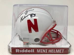lot 8 image: Signed Mike Rozier Nebraska Mini Helmet with Heisman 83 Inscription with Certificate of Authenticity