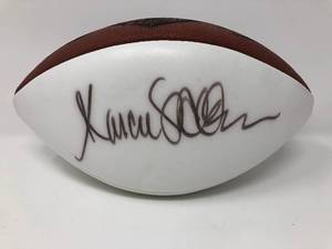 lot 10 image: Marcus Allen Signed Official Wilson NFL 75th Anniversary Full Sized White Panel Football with James Spence Certificate of Authenticity