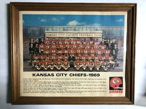 lot 70 image: Original 1969 Kansas City Chiefs Team Photo with Wooden Frame - Ready to Hang