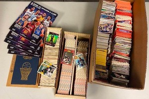 lot 154 image: Two Boxes Full of Sports Cards and Sticker Albums - Late 70s to 90s Football & Baseball & Basketball - 4,000 Cards