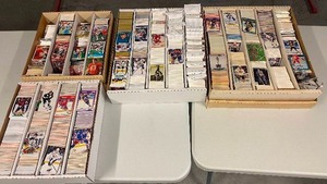 lot 156 image: Four Monster Boxes Full of Mixed Sports Cards - Mostly Football & Hockey with Approximately 10,000 Cards