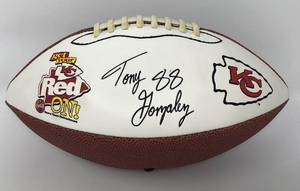 lot 81 image: Facsimile Signature Tony Gonzalez Football White Panel With Kansas City Chiefs Logo