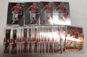 lot 171 image: Lot of 30 Kansas City Chiefs Tyreek Hill Football Cards - Prizm & Optic Duplicates - All Kansas City Chiefs Cards