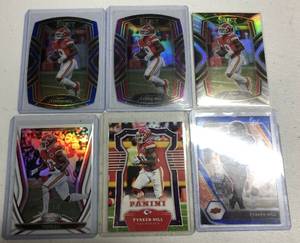 lot 173 image: Lot of Six Tyreek Hill Kansas City Chiefs Cards - Two Select Diecuts, Silver Holo, two Numbered Cards, Prizm Draft Prizm